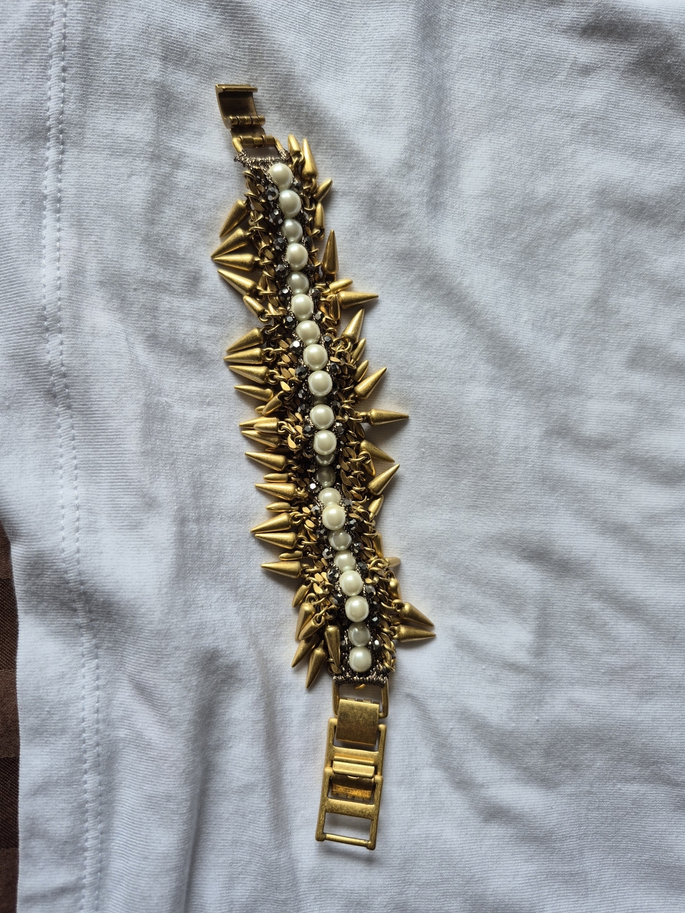 Stella & Dot Gold Spike Bracelet with Pearl Accents - Women Jewelry